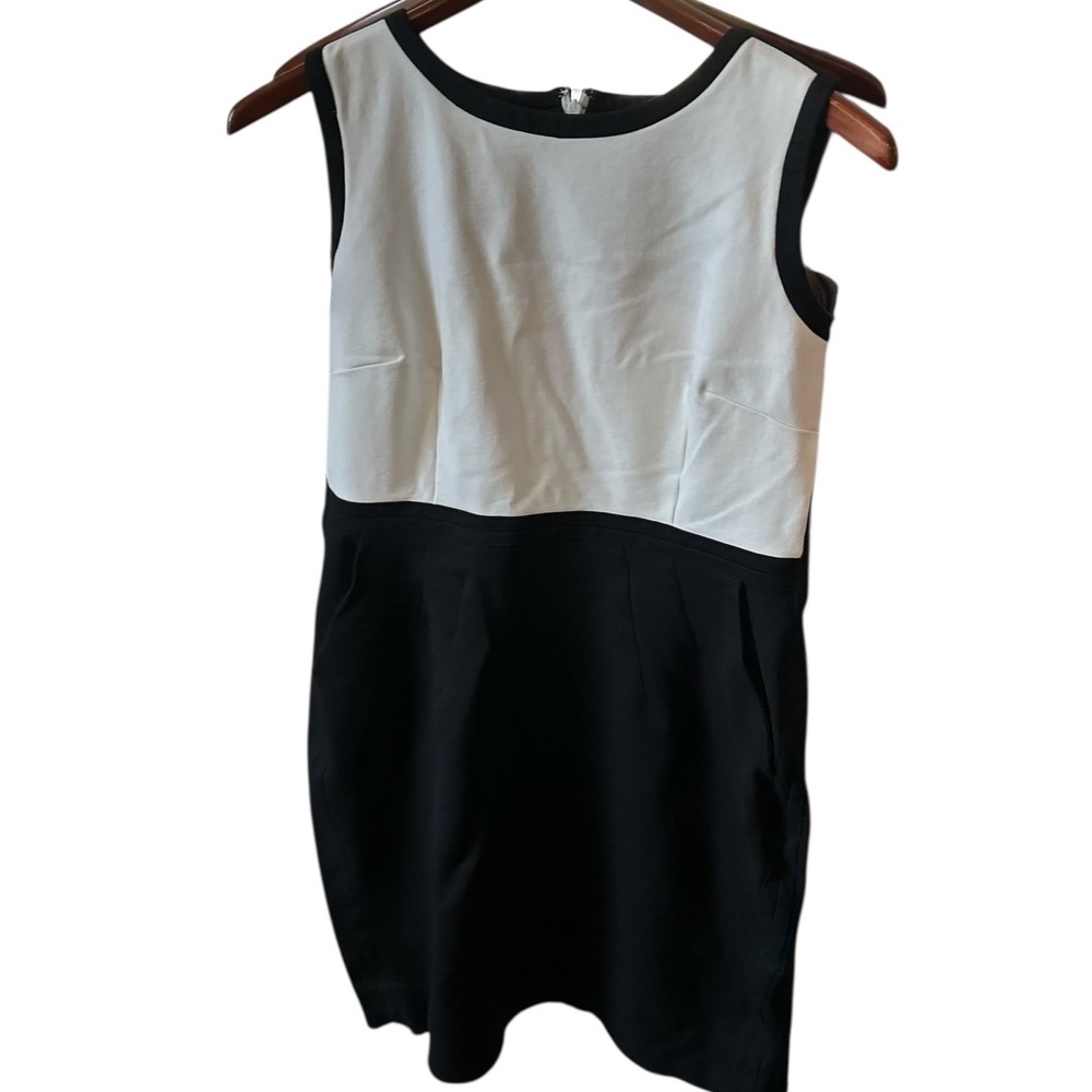 Lands End 12P Black White Colorblock Sleeveless Sheath Dress Made in Philippines